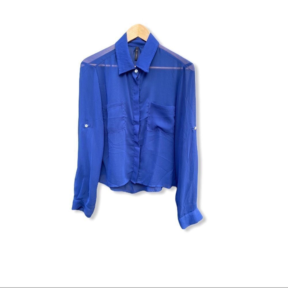 B Jewel Sheer Blouse Blue - Picture 8 of 8